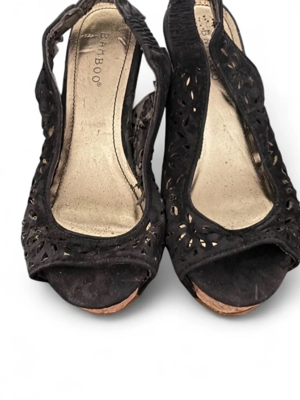 Black Cork Wedge Peep-Toe sandals